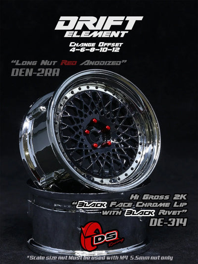 DS Racing / DE-314/ Drift Element Mesh Wheel Adj. Offset (BLACK2K/CHROME Lip/BLACK Rivets)(2pcs)
