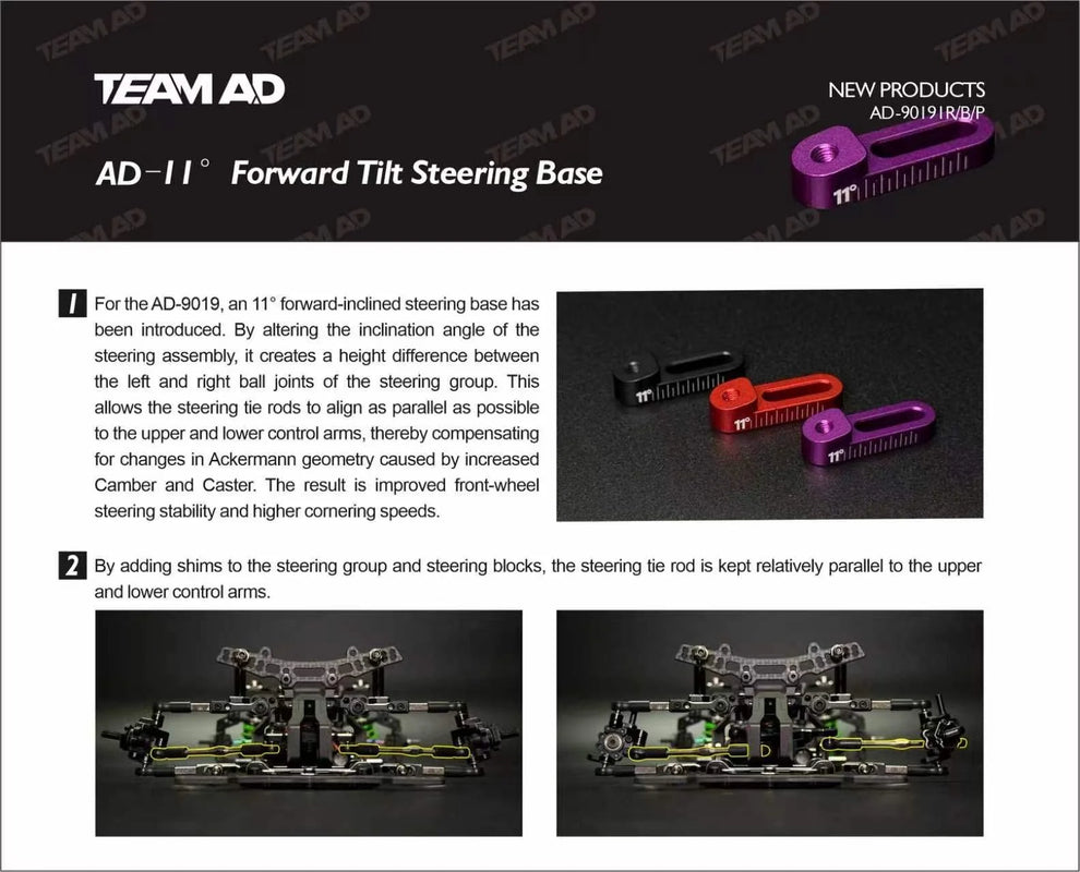 Team AD 11°Forward Tilt Steering Base various colours(FOR AD-9019)