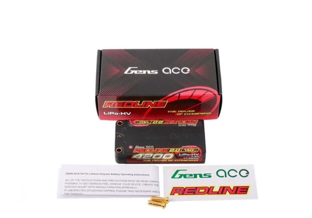 GENS ACE LI-PO HV CAR HARD CASE 2S1P 7.6V 4200MAH 140C RL2 SHORT 5MM