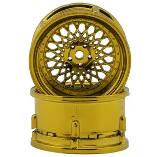 DS Racing Drift Element Mesh 1/10 Drift Wheels (Gold Chrome) (2) (Adjustable Offset) w/12mm Hex DE-331