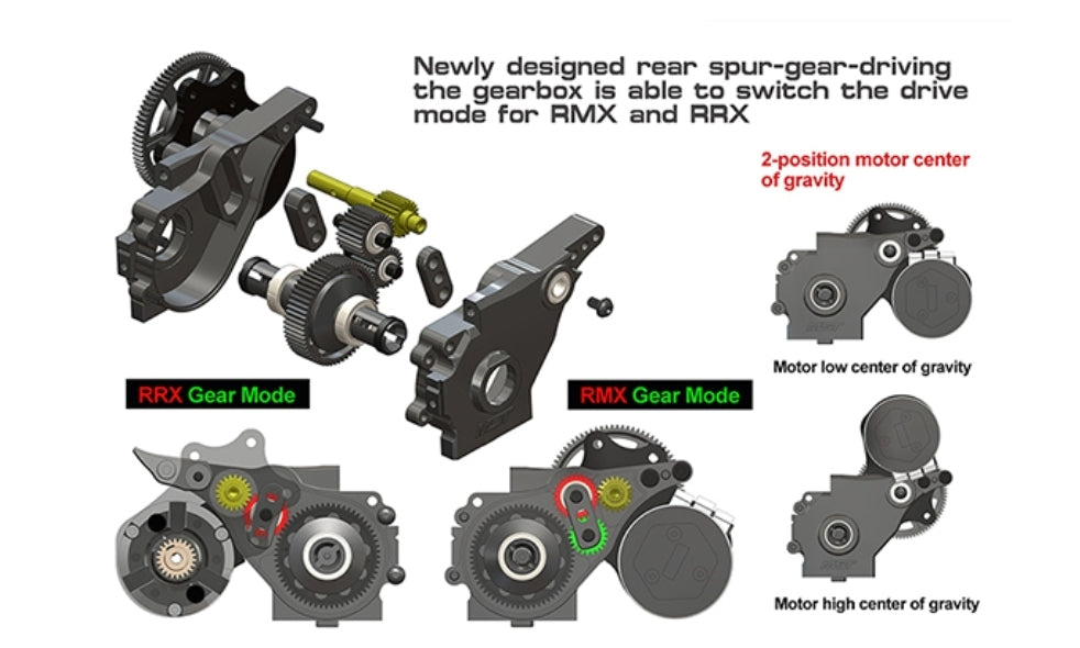 MST Rear Gearbox Set for RMX, Red Or Black, 210651