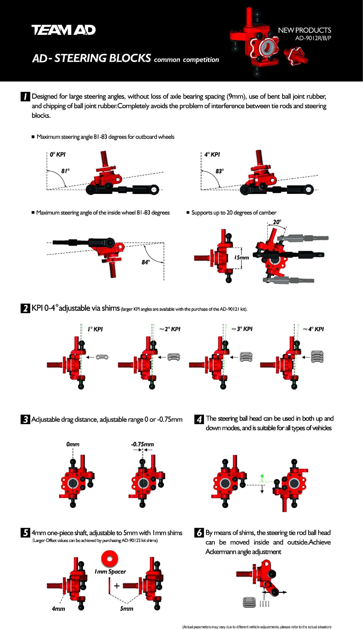 Team AD Steering Blocks  AD-9012 various colours