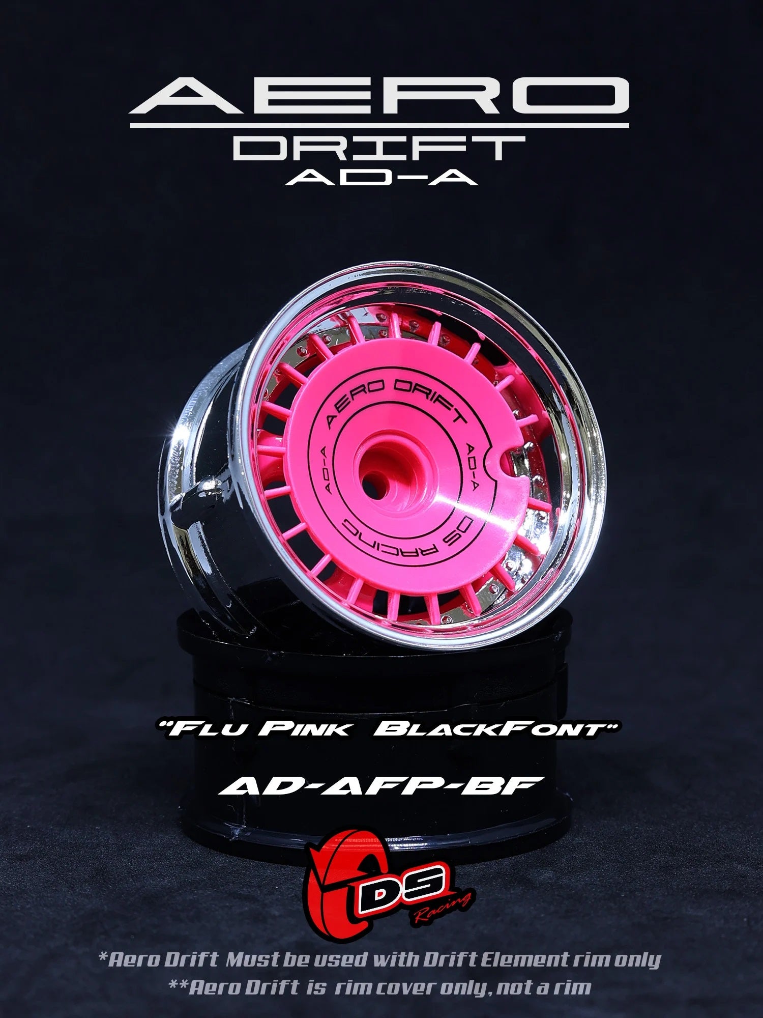 AERO DRIFT Wheel Cover - Sloped Flu Pink w/ Black Font AERO DRIFT Wheel Cover - Sloped Flu Pink w/ Black Font