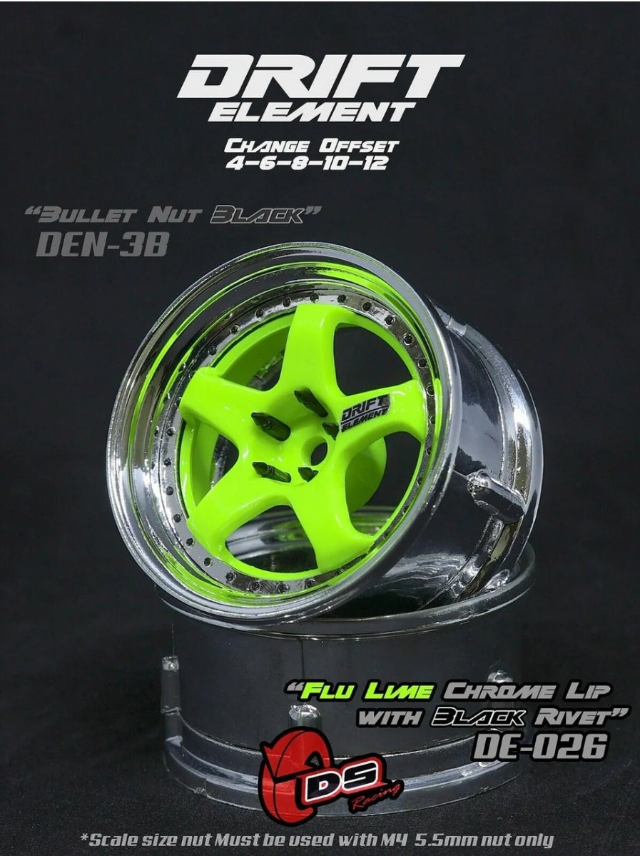 DS Racing 5 spokes (Flu GREEN/CHROME Lip/BLACK Rivets) DS-DE-028