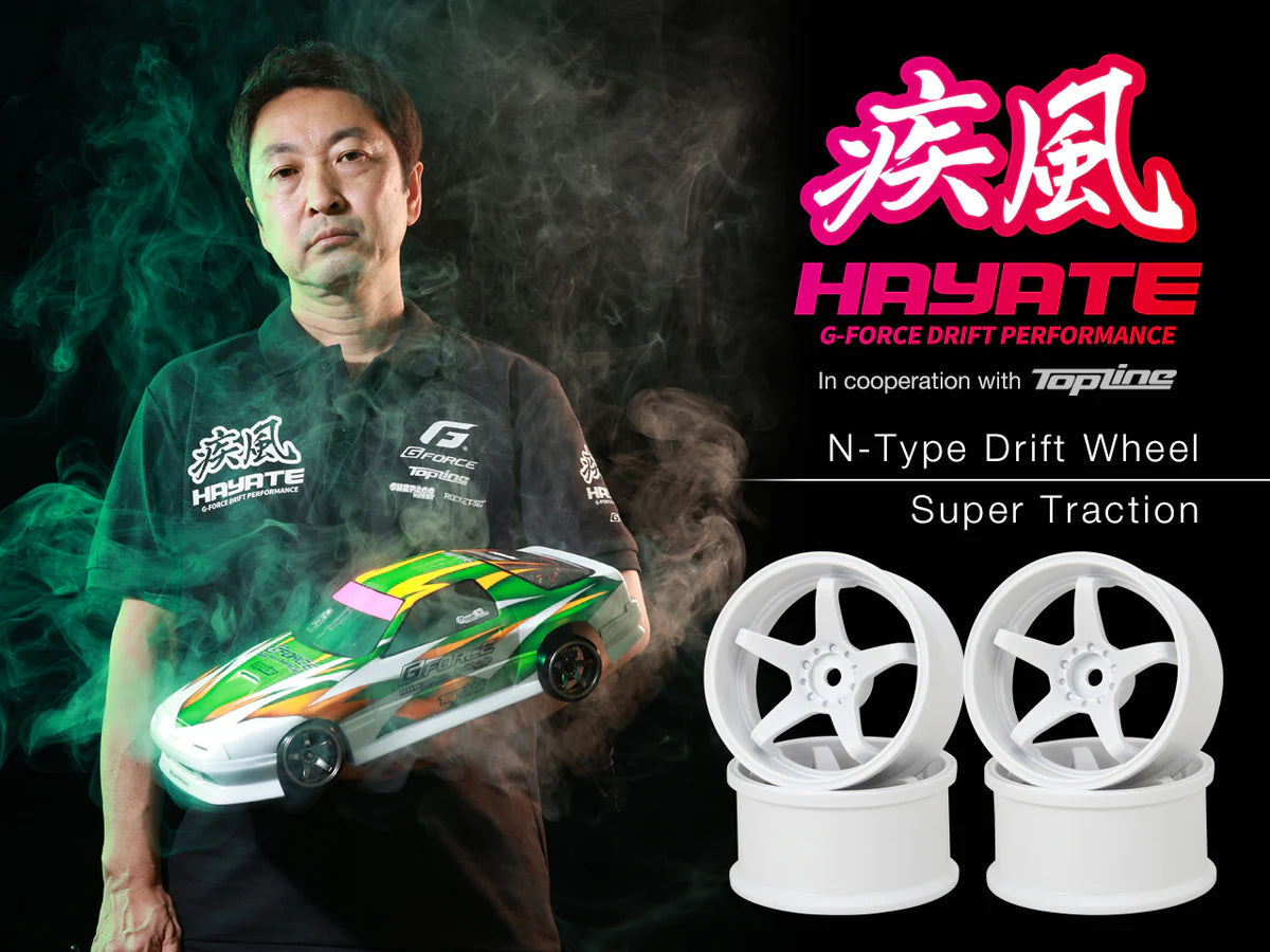 High Traction - HAYATE N-Type Drift Offset+8 or 6mm Wheels - White - HAYATE GD050, GD051
