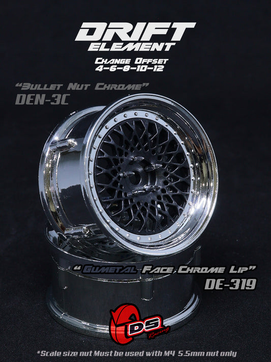 DS Racing – Drift Element Mesh Wheels Selectable Offset – (Gun Metal/Chrome) DE-319