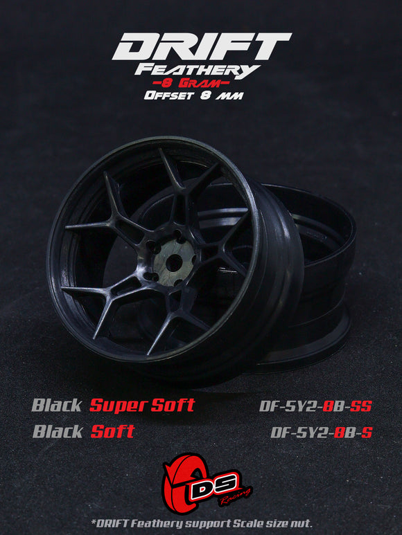 DS Racing – Feathery High Traction Wheels Offset 8mm – (Black) – #DF-5Y2-8B-SS