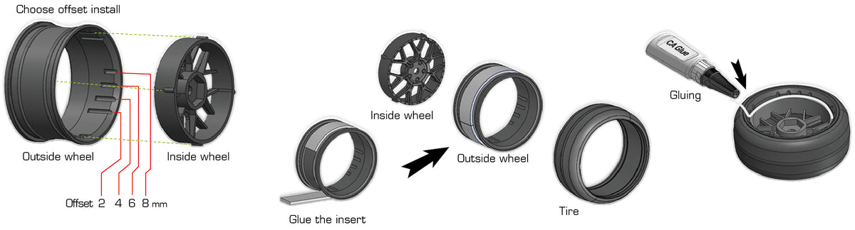 LOUISE RC 1/10 DRIFT 2,4,6,8MM OFFSET 5-SPOKE WHEELS BRONZE (4pcs) LNHA567