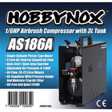Hobbynox Airbrush Compressor 1/6HP - 3L (0-4Bar) HNAS186A