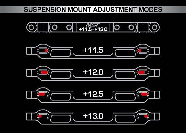 MST THA Suspension Mount Set Aluminium - (11.5-13mm) 210722 red or black