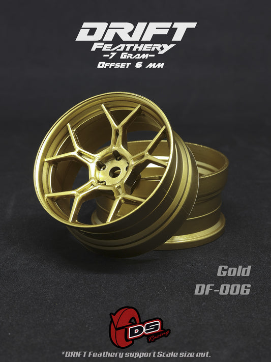 DS Racing – 5 Y-Spoke Feathery Wheels Various Offsets 6mm or 8mm – (Gold) DF-006 DF-5Y2-8B-GD