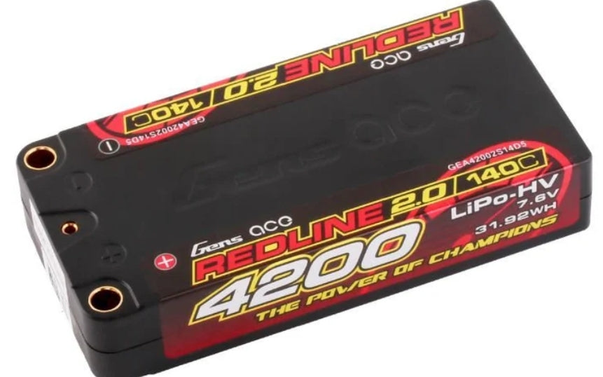 GENS ACE LI-PO HV CAR HARD CASE 2S1P 7.6V 4200MAH 140C RL2 SHORT 5MM