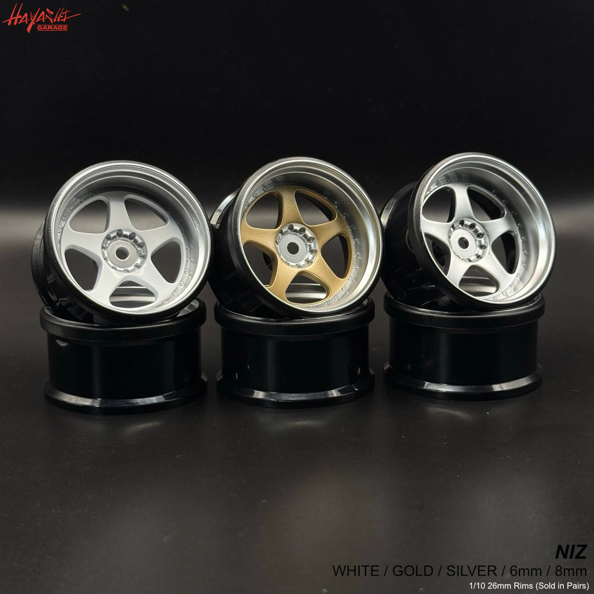 NIZ 5-Star Multipiece Style 1-10 Rims 6mm White Gold Silver [Hayashi Garage]