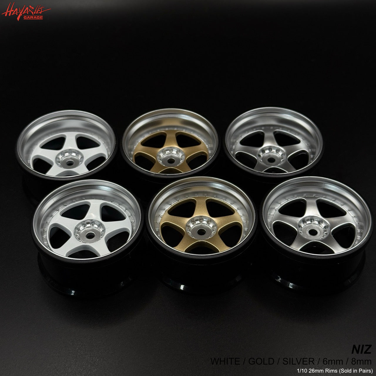 Racing Style Rims NIZ 5-Star Multipiece Style 1-10 Rims 8mm White Gold Silver [Hayashi ...