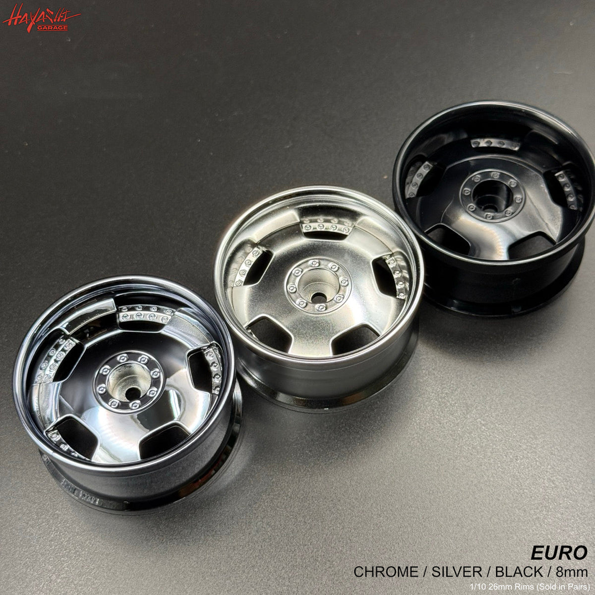 EURO (BIPPU) VIP Dish Style 1-10 Rims 8mm - Chrome Metallic Silver Gloss Black [Hayashi Garage]