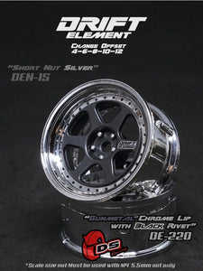 DS Racing / DE-220 / Drift Element 6 Spoke Wheel Adj. Offset (2pcs) / Gunmetal Face / Chrome Lip with Black Rivets