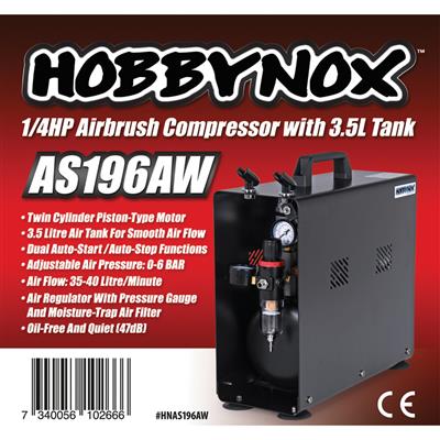 Hobbynox Airbrush Compressor 1/4HP 3.5L (0-6Bar) HNAS196AW