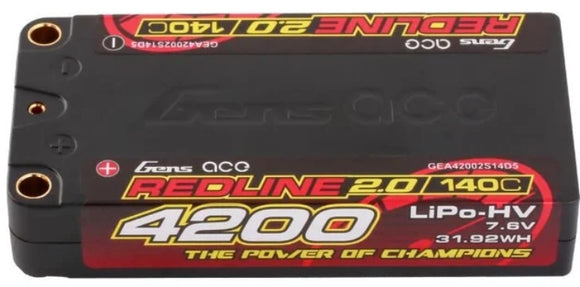 GENS ACE LI-PO HV CAR HARD CASE 2S1P 7.6V 4200MAH 140C RL2 SHORT 5MM