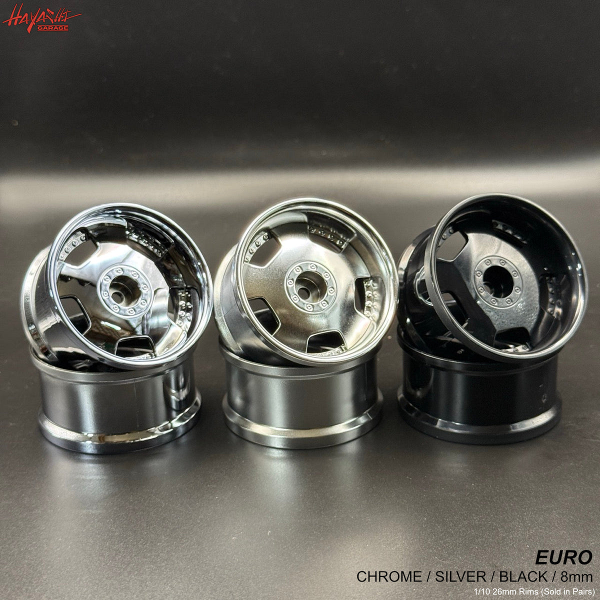 EURO (BIPPU) VIP Dish Style 1-10 Rims 8mm - Chrome Metallic Silver Gloss Black [Hayashi Garage]