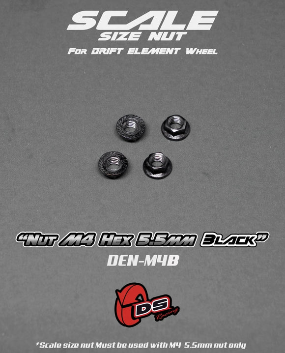 DS Racing / DEN-M4B / M4 Nut 5.5mm for Drift Element Wheel (4pcs) / Black