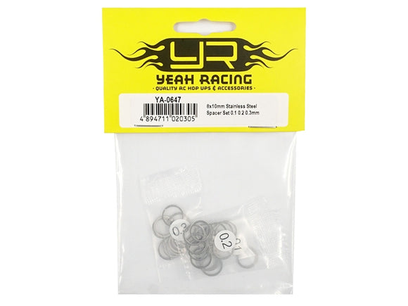 Yeah Racing 8x10mm Stainless Steel Spacer Set 0.1 0.2 0.3mm