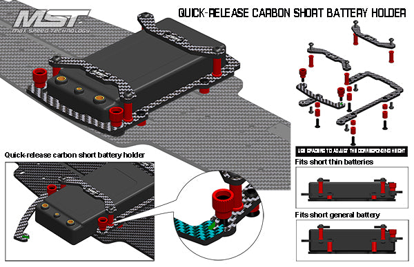 Mst carbon short battery holder(red) or black