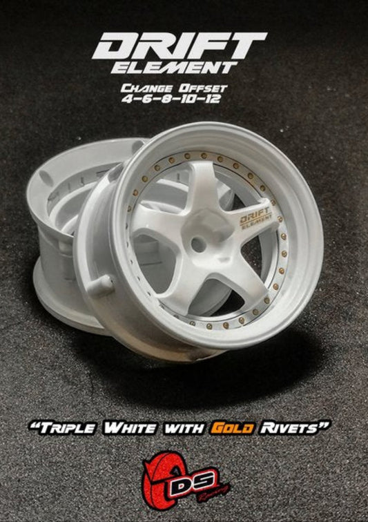 DS Racing wheels 5 spokes (TriWHITE/GOLD Rivets) DS-DE-004